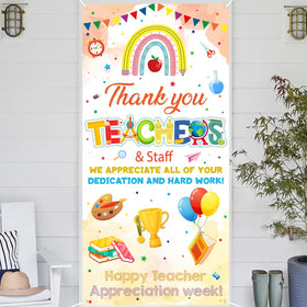Sereliy teacher appreciation door cover on a classroom door, ideal for eye-catching displays.
