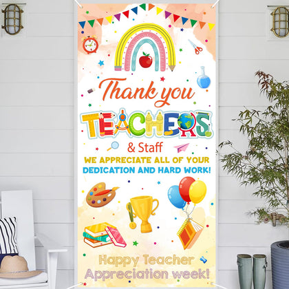 Sereliy teacher appreciation door cover on a classroom door, ideal for eye-catching displays.