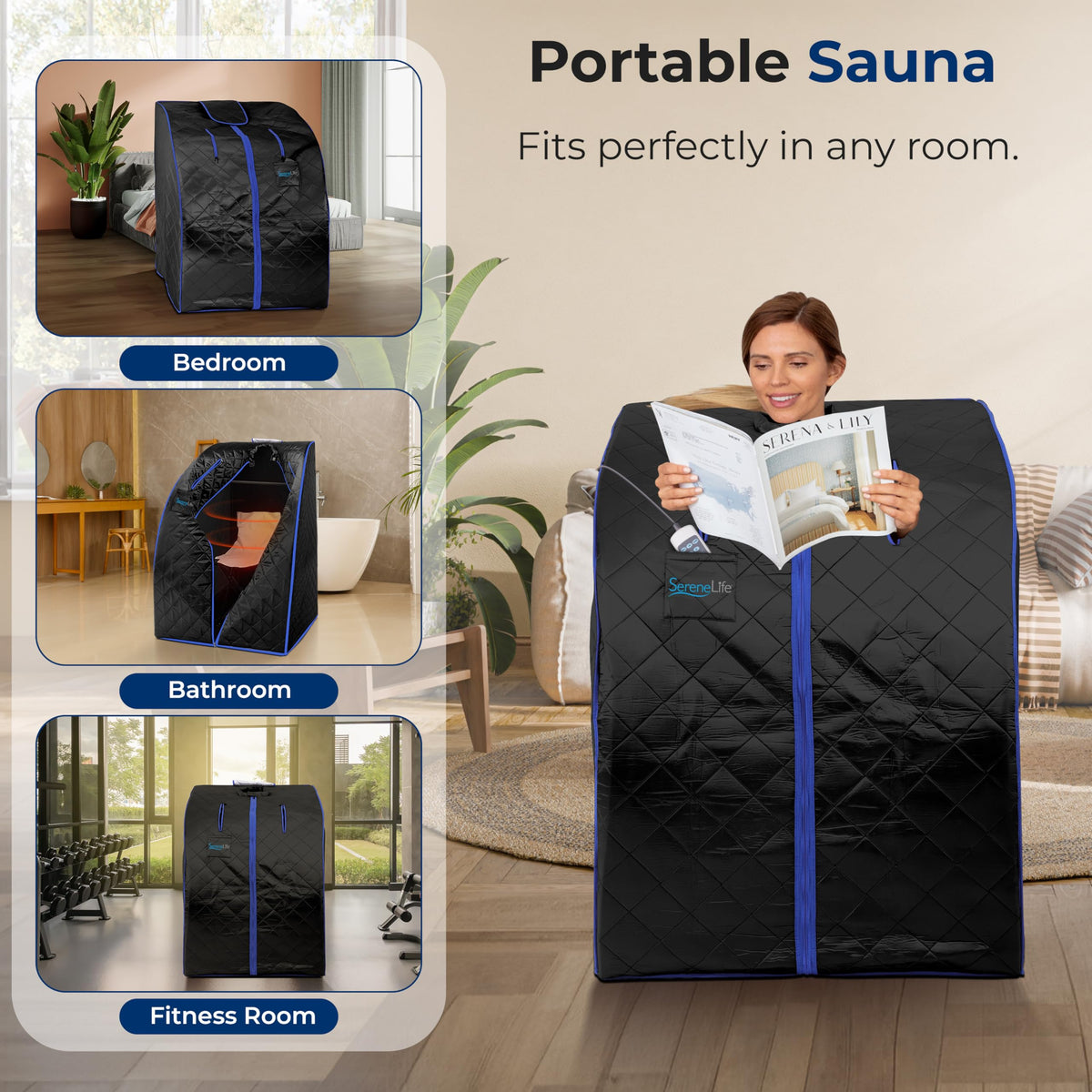 SereneLife foldable sauna chair included for convenient seating