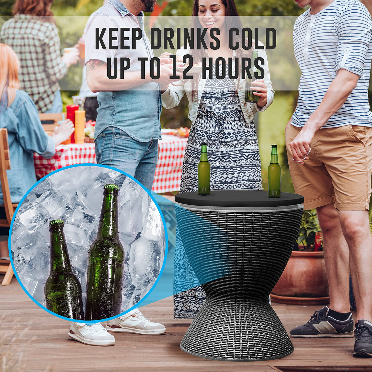 SereneLife Outdoor Cool Bar Table full-beverage-capacity with ice demonstrates party-ready storage.