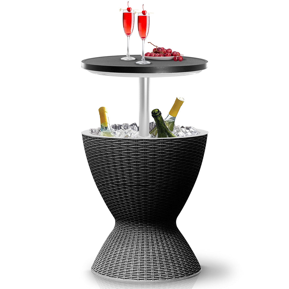 SereneLife Outdoor Cool Bar Table side view showing 7.5 gal cooler for easy entertaining.