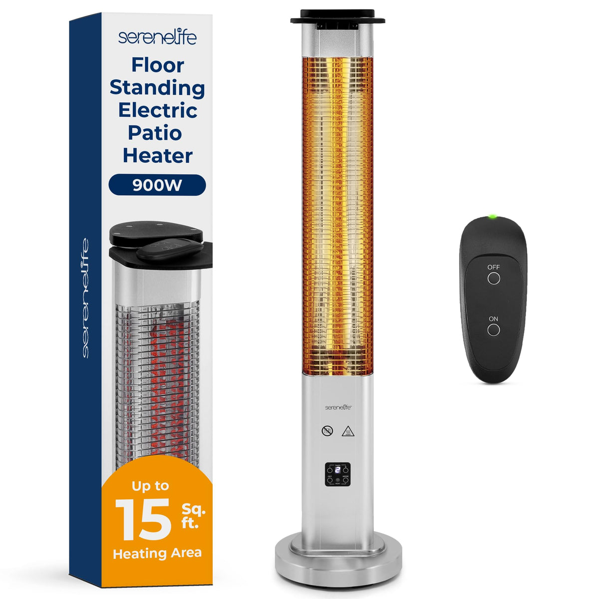 SereneLife Outdoor Heater front view showcases compact design for small patios.