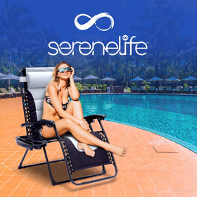SereneLife outdoor recliner ideal for patio, camping, or beach relaxation.