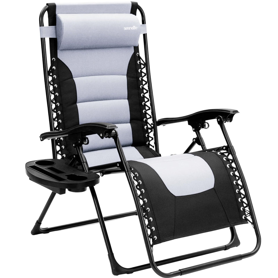 SereneLife zero gravity lounge chair folded for easy storage and transport.