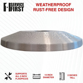 Service First Flash Collar base close-up highlights rustproof finish for long-lasting outdoors.