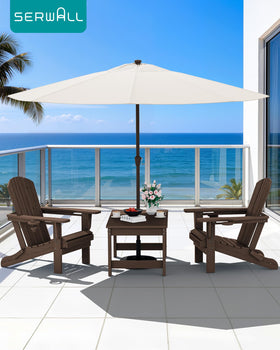 SERWALL HDPE table with wood-like texture adds warmth to the patio.