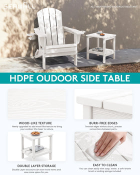 SERWALL HDPE side table with rounded edges and stainless steel connections for stability.