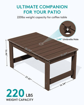SERWALL all-weather coffee table withstands sun, rain, and snow without fading.