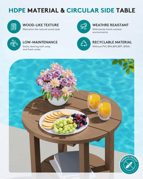 SERWALL Round Adirondack Side Table double-tier setup for easy reach of drinks and remotes.