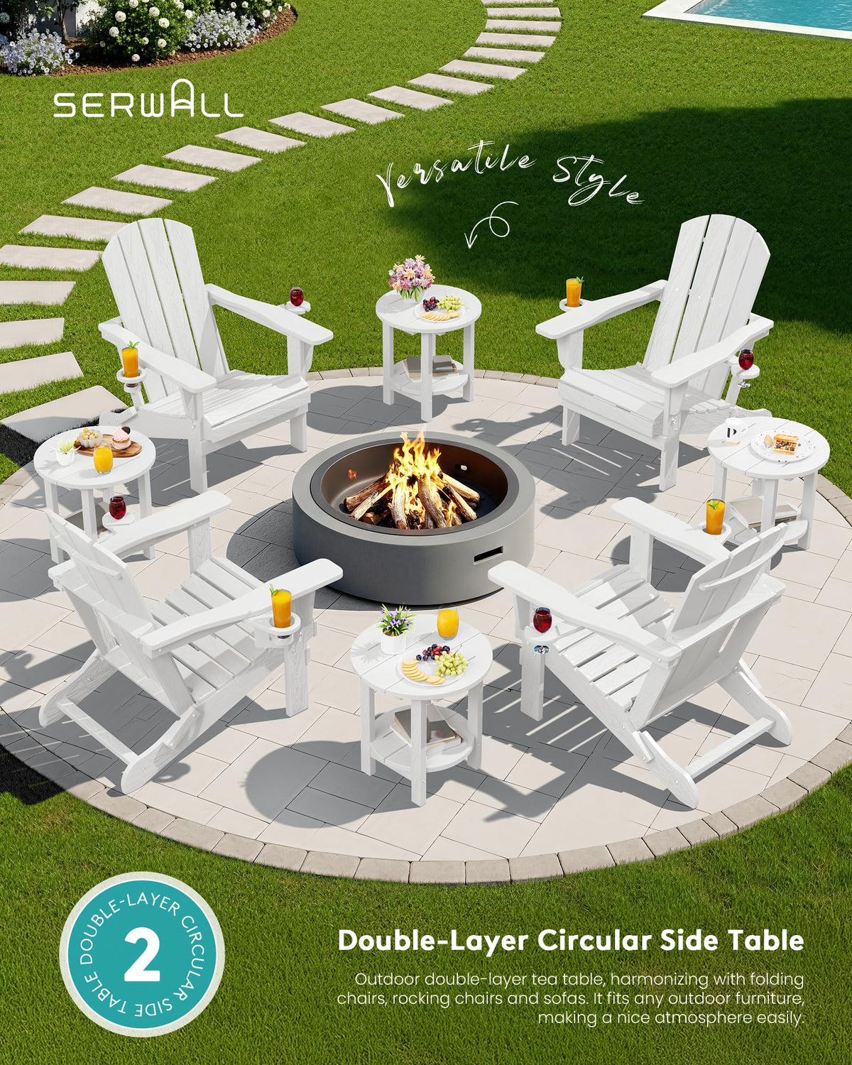 SERWALL round outdoor side table supports up to 220 pounds