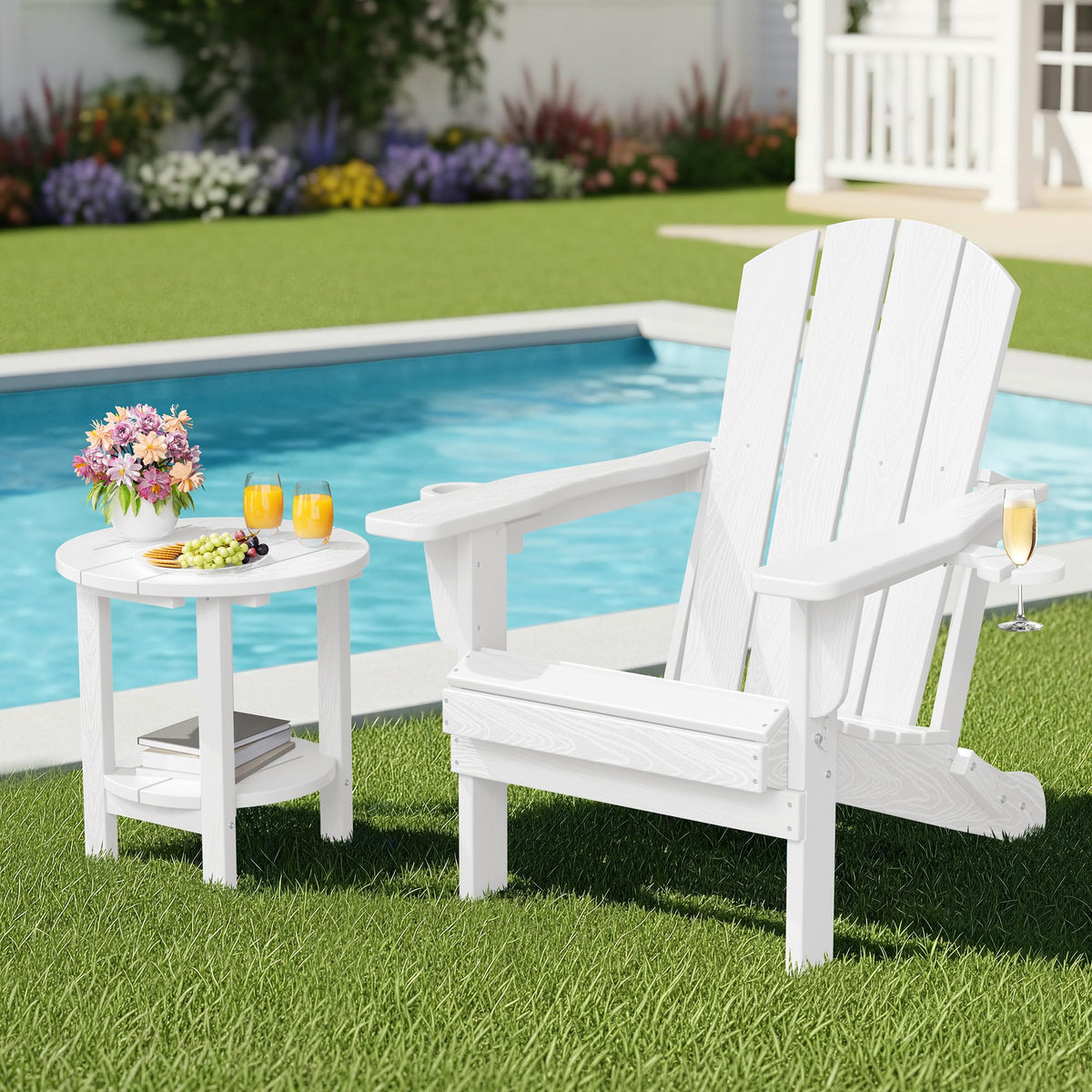 SERWALL round outdoor side table two-tier design for drinks and devices