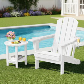 SERWALL round outdoor side table two-tier design for drinks and devices