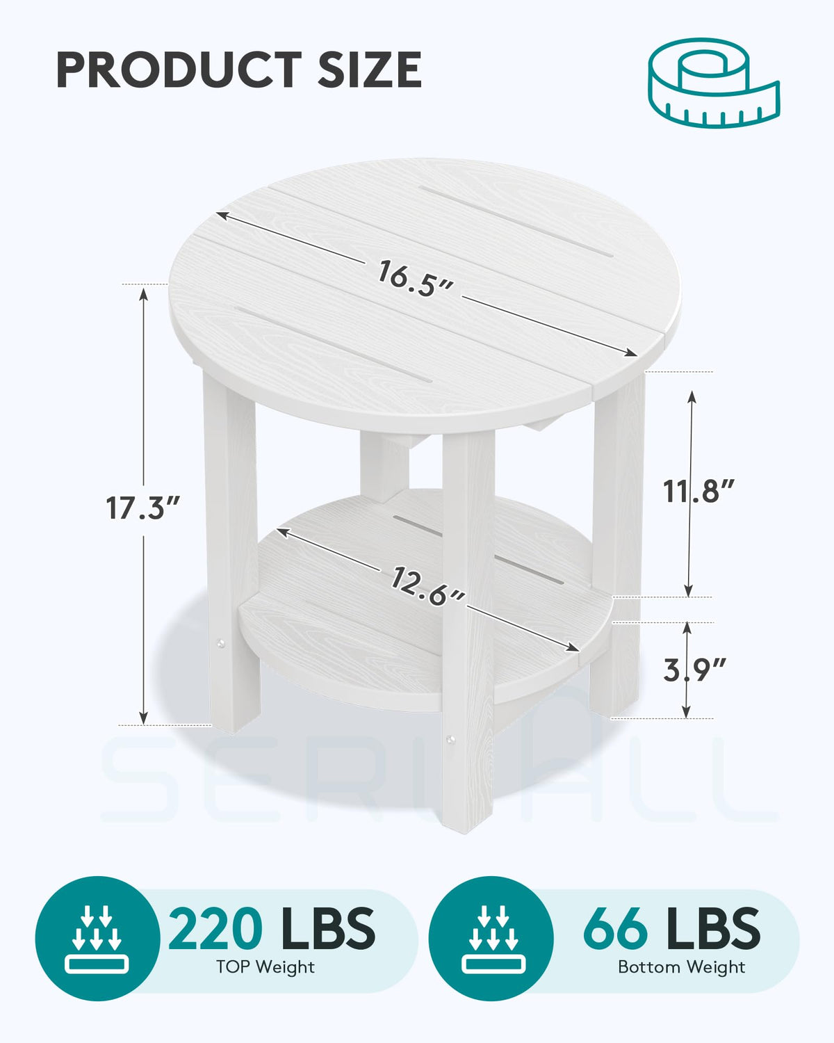 SERWALL round outdoor side table with weatherproof HDPE for outdoor durability