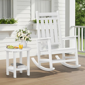 SERWALL round outdoor side table wood-grain texture adds natural look