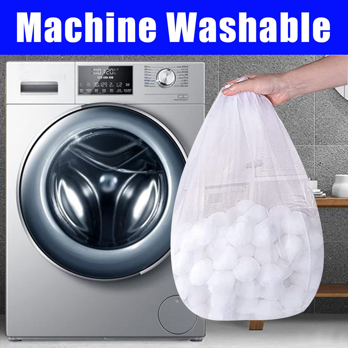SETHVILL filter balls in a mesh bag for cleaning