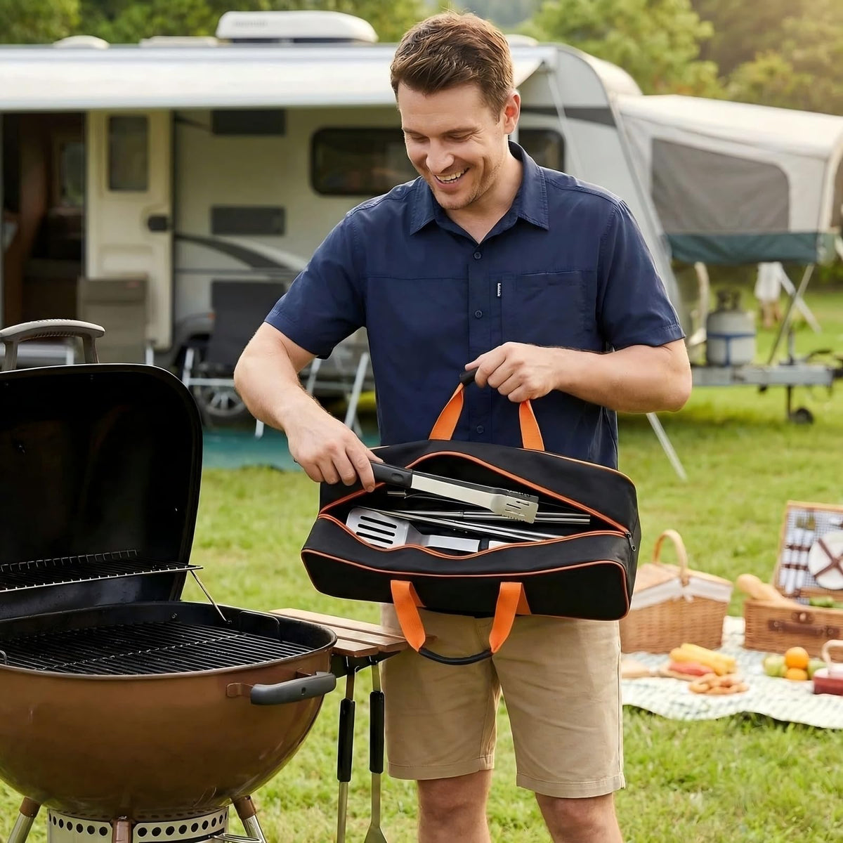 Setmoi grill bag interior pockets with reinforced tool loops.