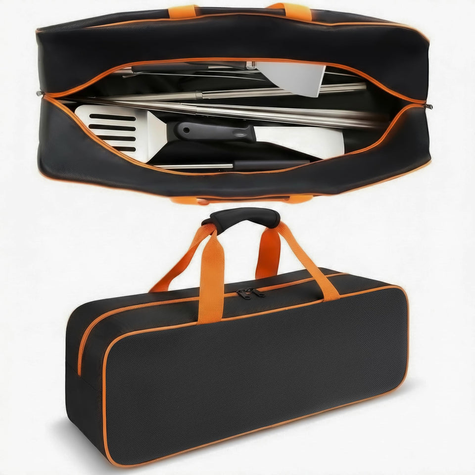 Setmoi heavy-duty grill tool bag front view with organized pockets.