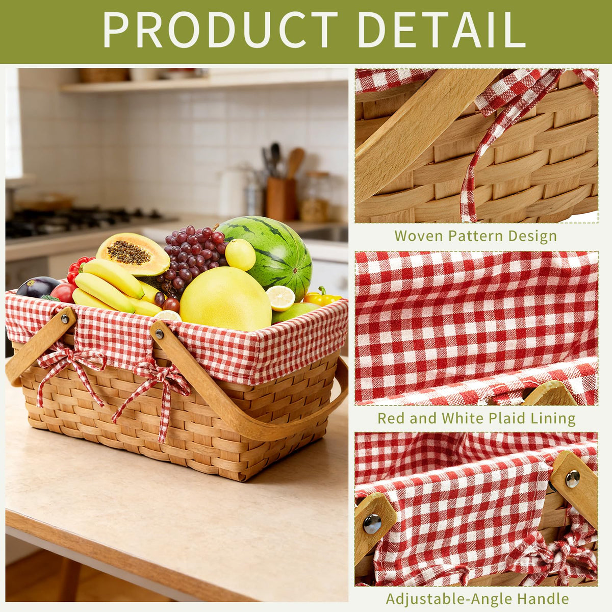 Seuqhck picnic basket with double folding handles for easy carrying and space saving
