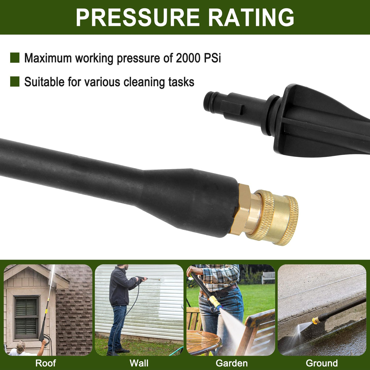 Sevensool 2000 PSI capacity handles tough outdoor cleaning tasks.