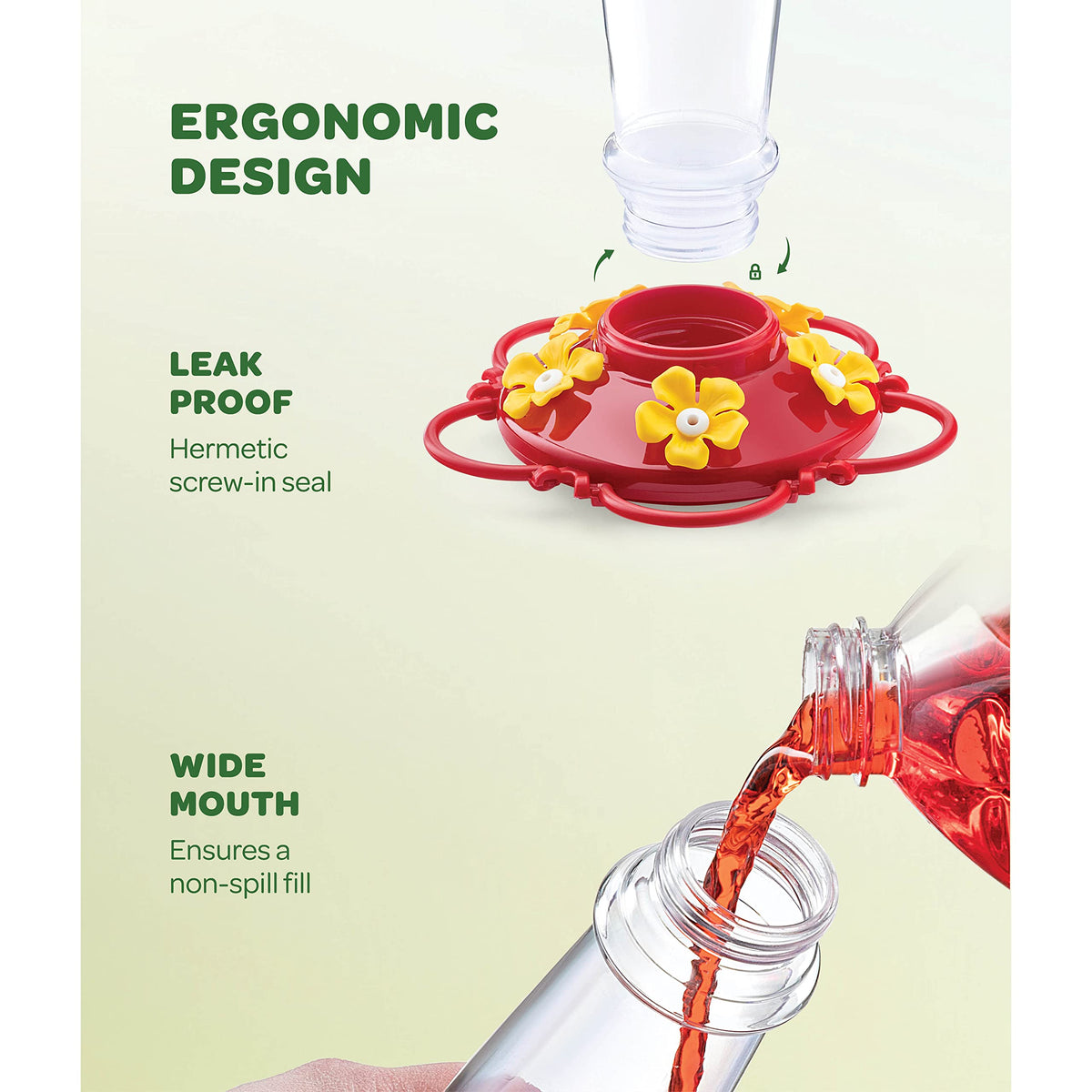 SEWANTA hummingbird feeder has a 2-part base for easier cleaning