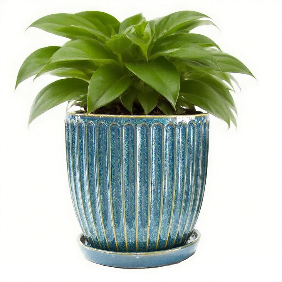 Seworlan 6-inch blue glazed pot front view for stylish indoor display