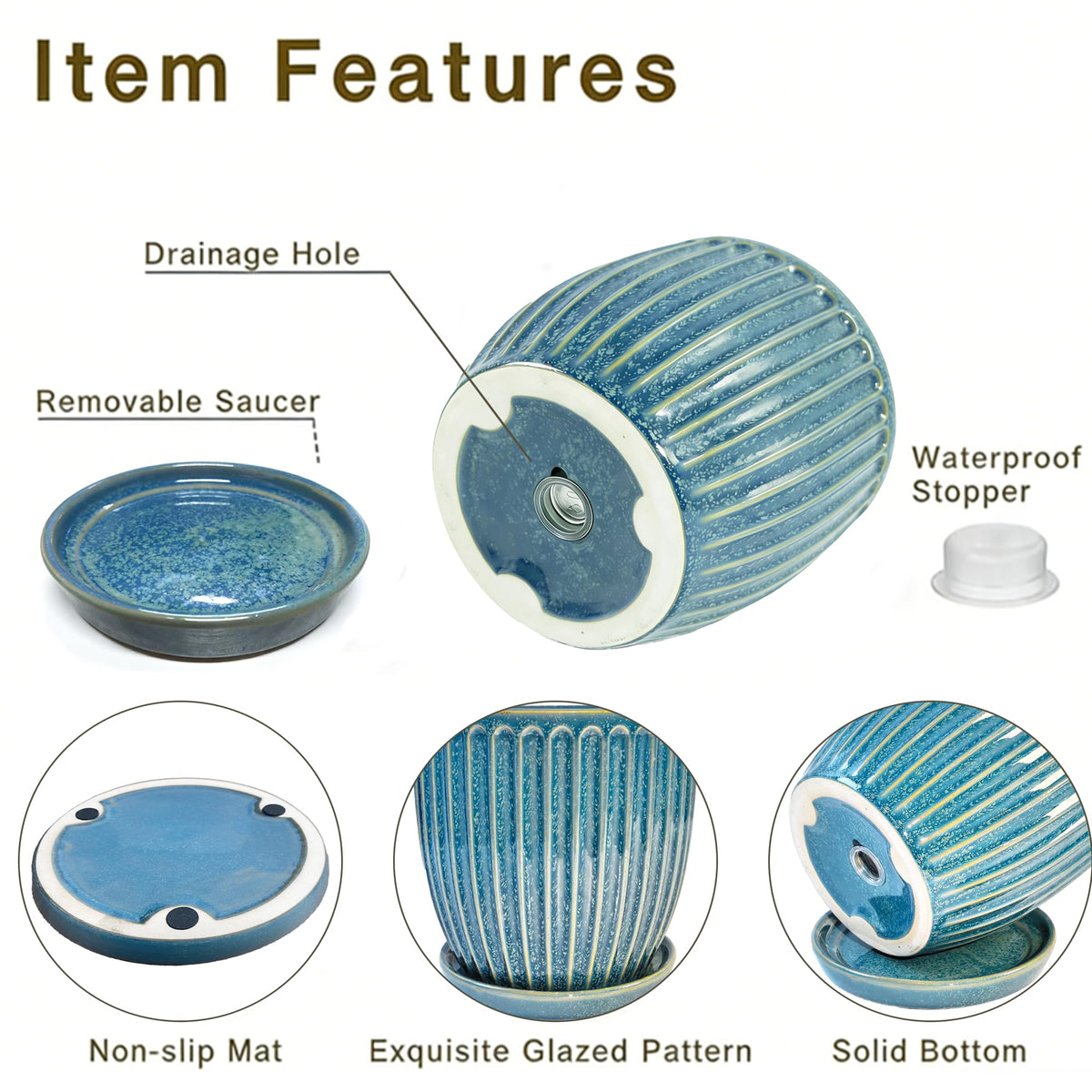 Seworlan blue glazed pot side profile for modern home decor