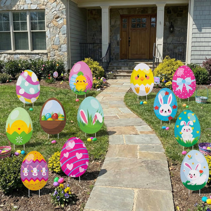 SewRung Easter eggs yard sign set for garden decoration and festive curb appeal