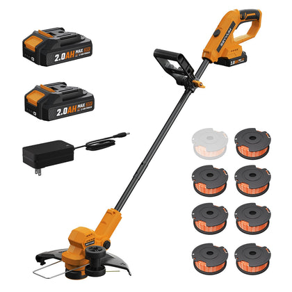 SEYVUM 20V cordless trimmer with 12-inch cut for efficient edging.