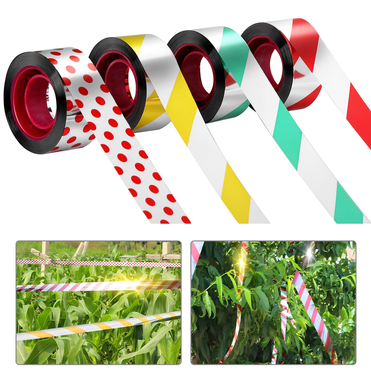 Sfcddtlg Bird Scare Tape reflects sunlight to deter birds in the garden.