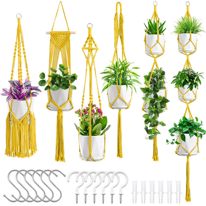 SFENNGPET macrame hanger set six-pack for stylish indoor plant display.