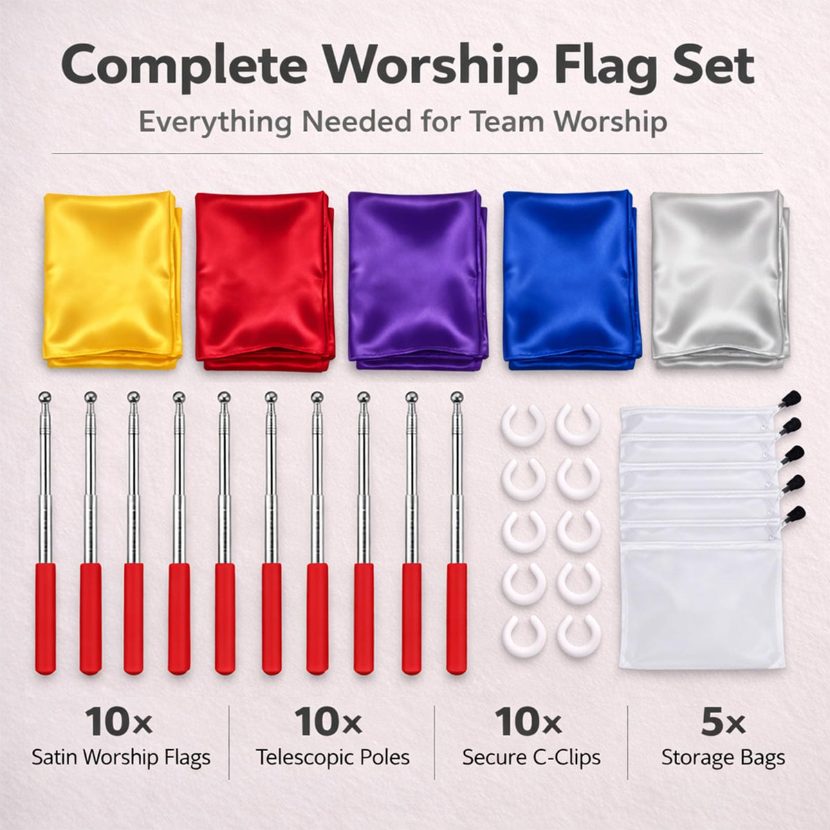 SFRAGN worship flag silver satin adds visual impact during worship.