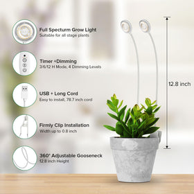 SGLEDs compact 14W white clip-on plant light ideal for succulents and herbs.