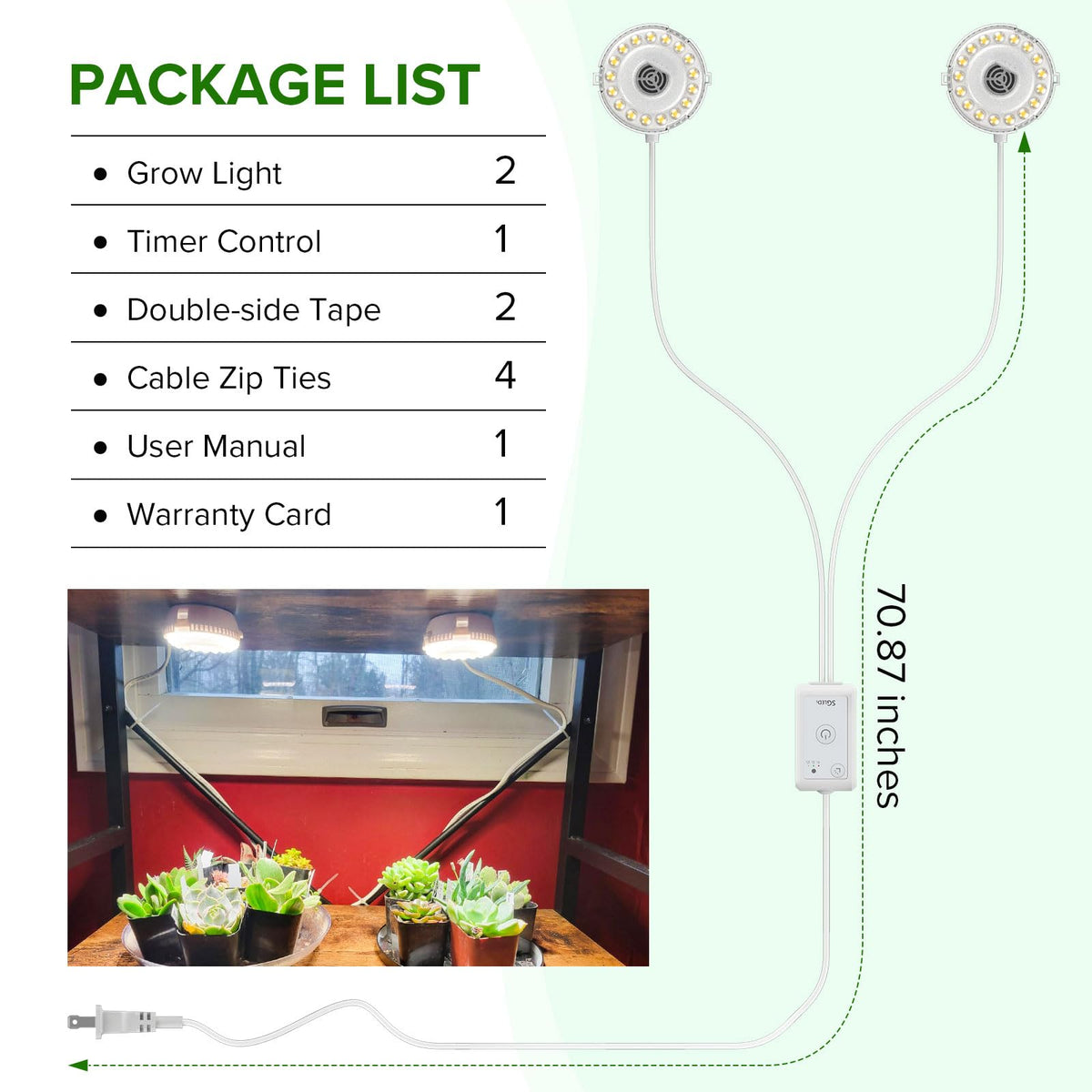 SGLEDs puck grow light 71-inch cord enables flexible placement.