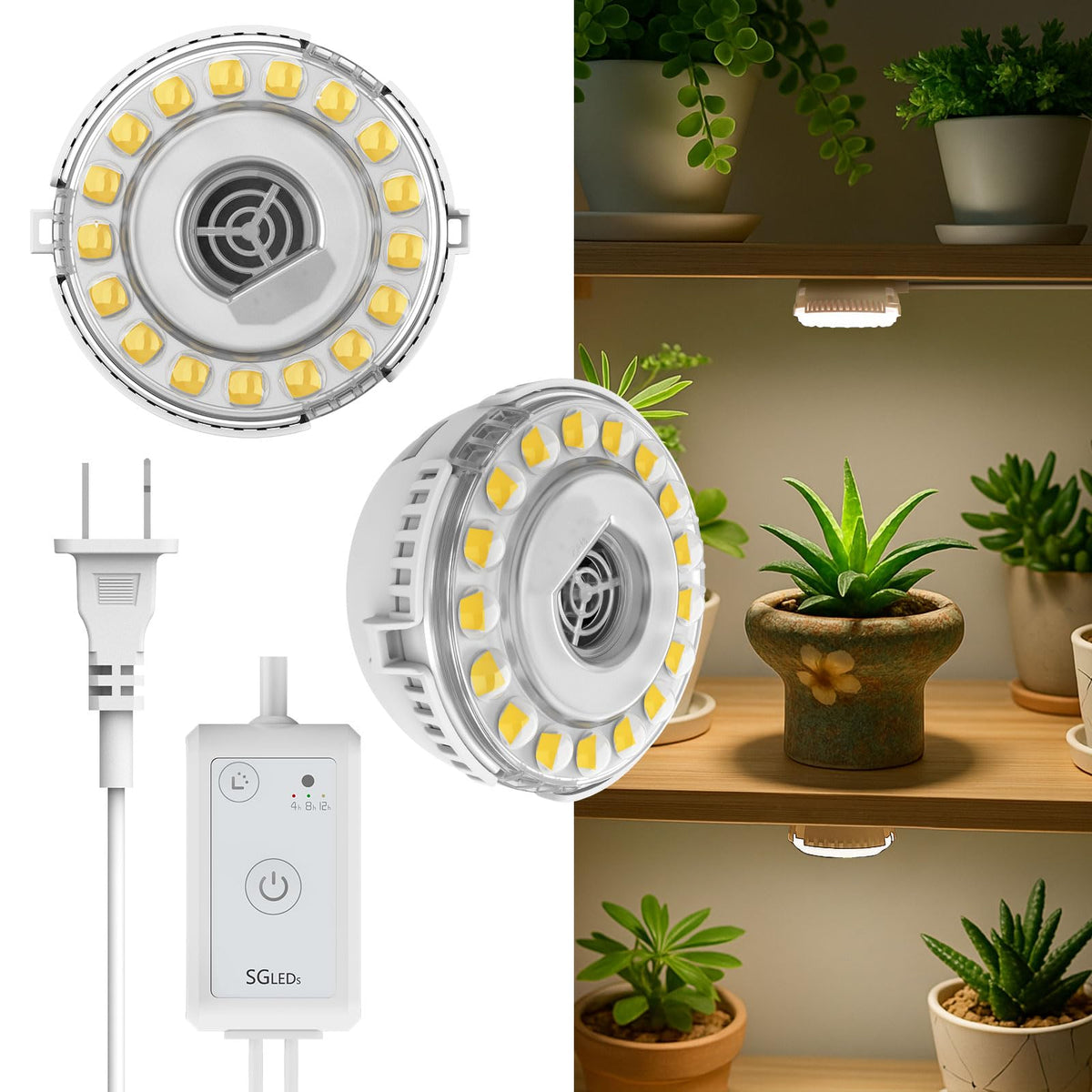SGLEDs puck grow light full-spectrum 4000K for vibrant indoor seedlings.