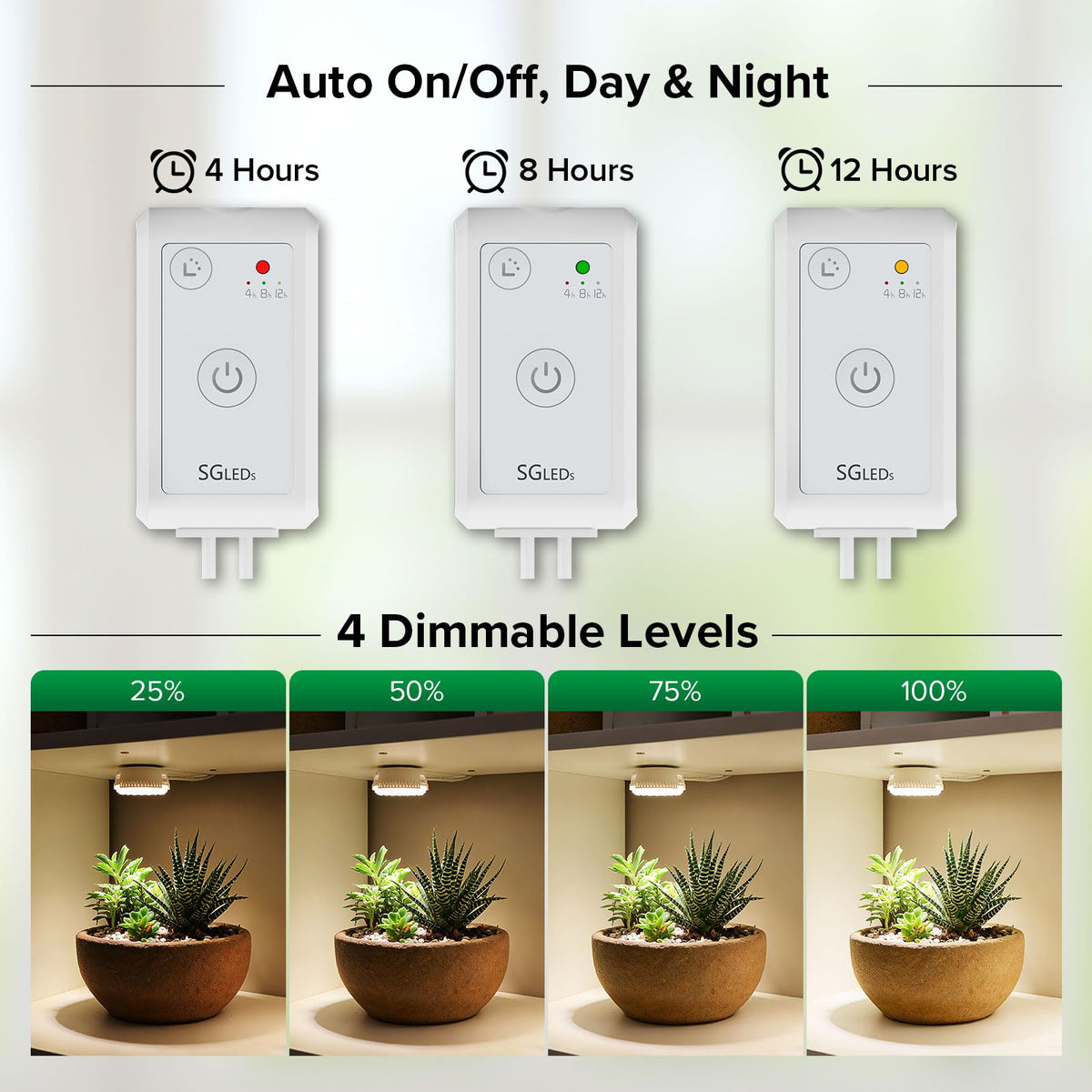 SGLEDs puck grow light timer mode automates schedules for convenience.