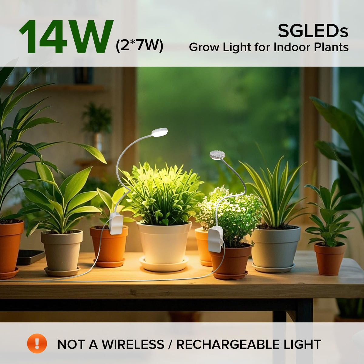 SGLEDs two-head clip-on light with gooseneck offers adjustable lighting angles.