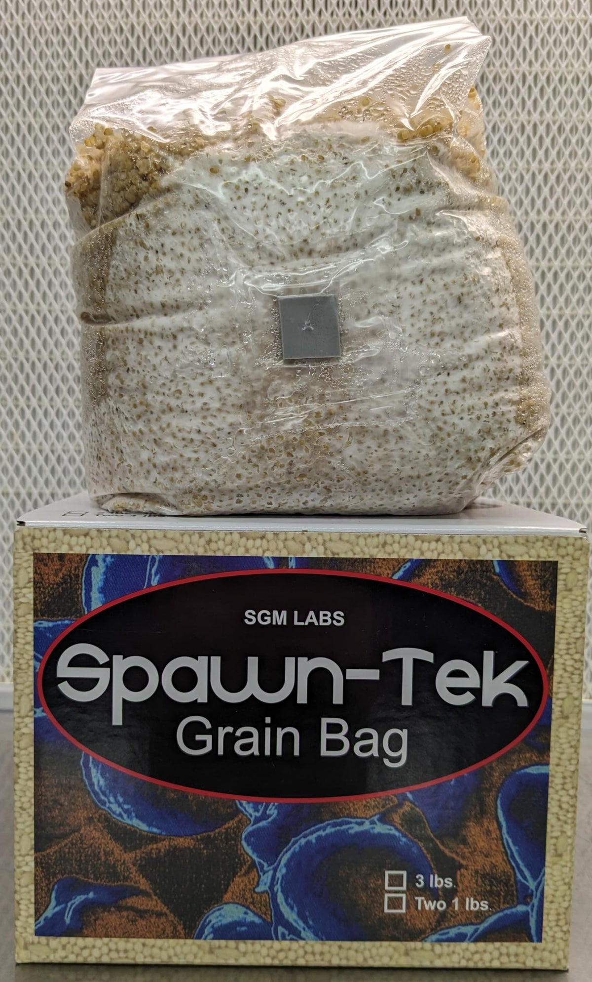 SGM LABS Spawn-Tek bag packaging supports safe storage and inventory