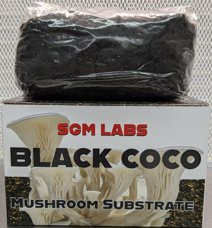 SGM LABS 5lbs Black Coco Substrate bag front view for clean, ready-to-use mushroom cultivation.