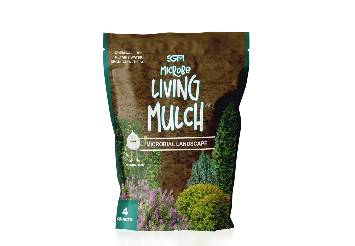 SGTM Living Mulch Organic 4 Quart in garden bed promoting moisture retention and soil health.