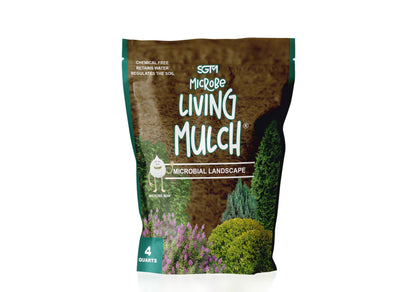 SGTM Living Mulch Organic 4 Quart in garden bed promoting moisture retention and soil health.