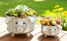 ShabbyDecor pig tray display on shelf, ideal centerpiece for tabletops.