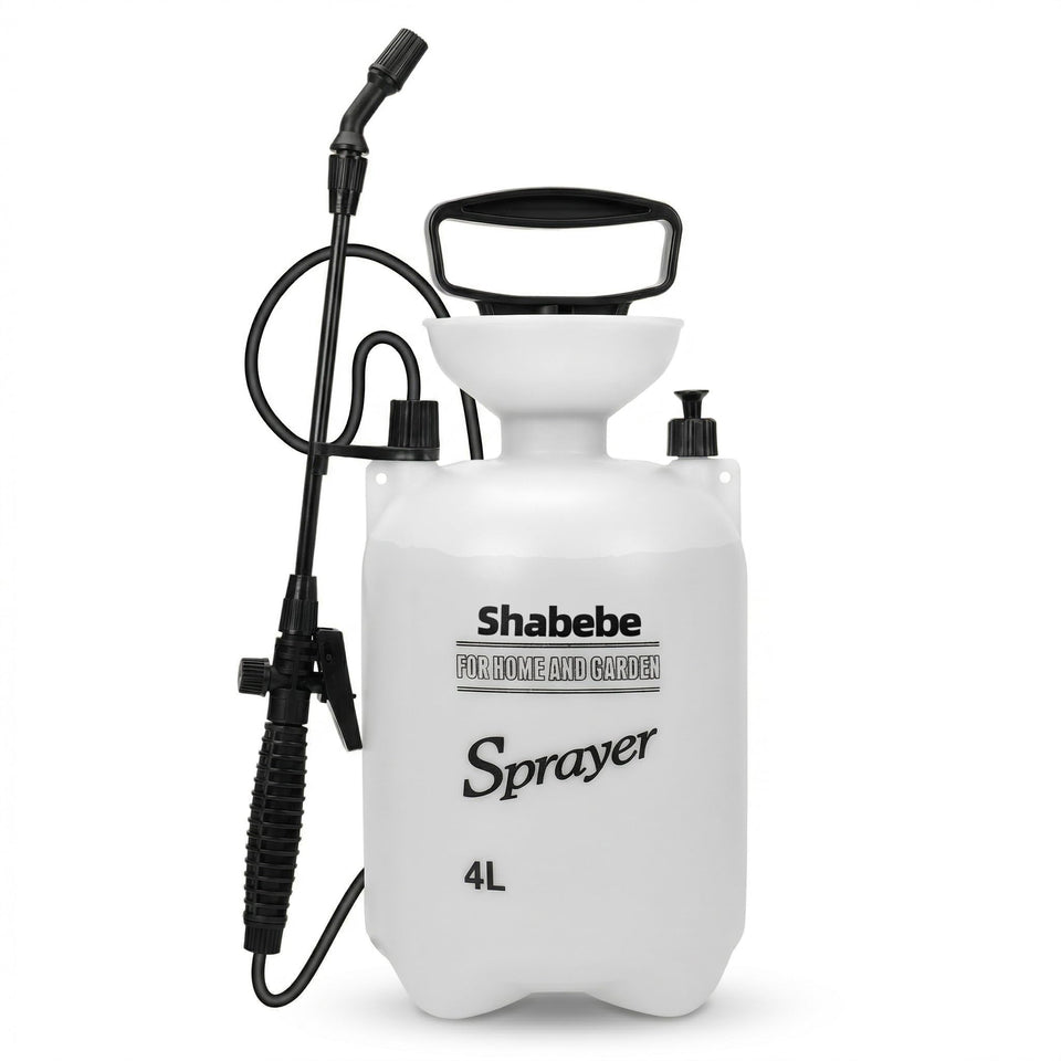 Shabebe 1-gallon pump sprayer with 16-inch wand for lawn and garden reach.