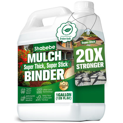 Shabebe Mulch Binder bottle ready for spray on pea gravel paths.