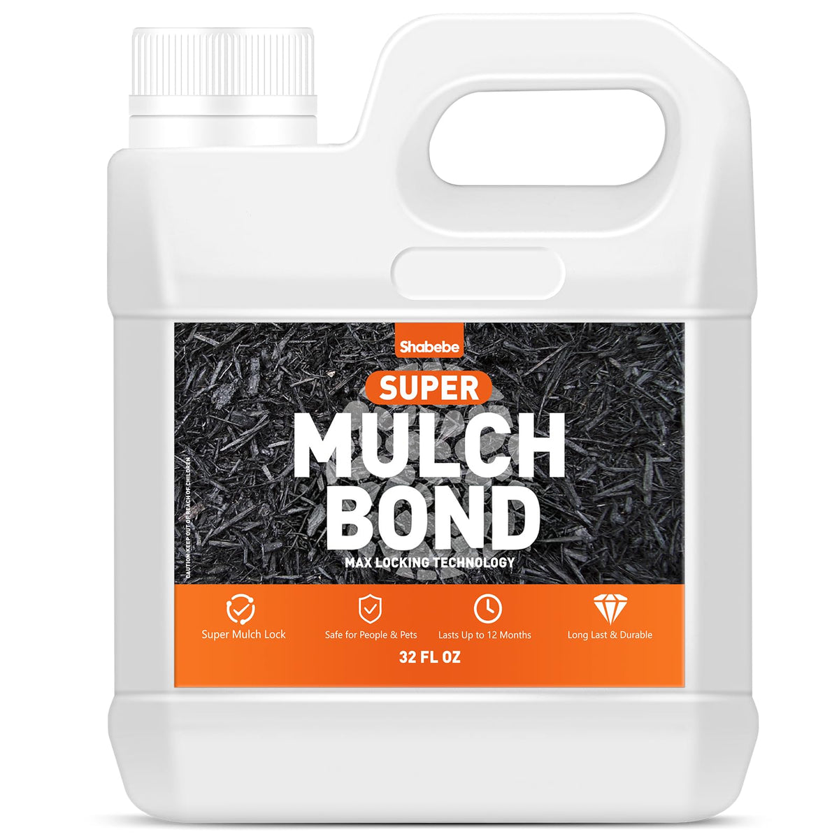Shabebe Mulch Bond 32oz bottle dispensing for mulch stabilization.