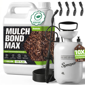 Shabebe mulch bond bundle sprayer demonstrates even spray coverage for beds and borders.
