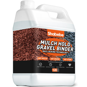 Shabebe Mulch Hold bottle pour demonstrates easy application for gravel bonds.