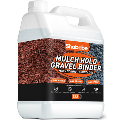 Shabebe Mulch Hold bottle pour demonstrates easy application for gravel bonds.