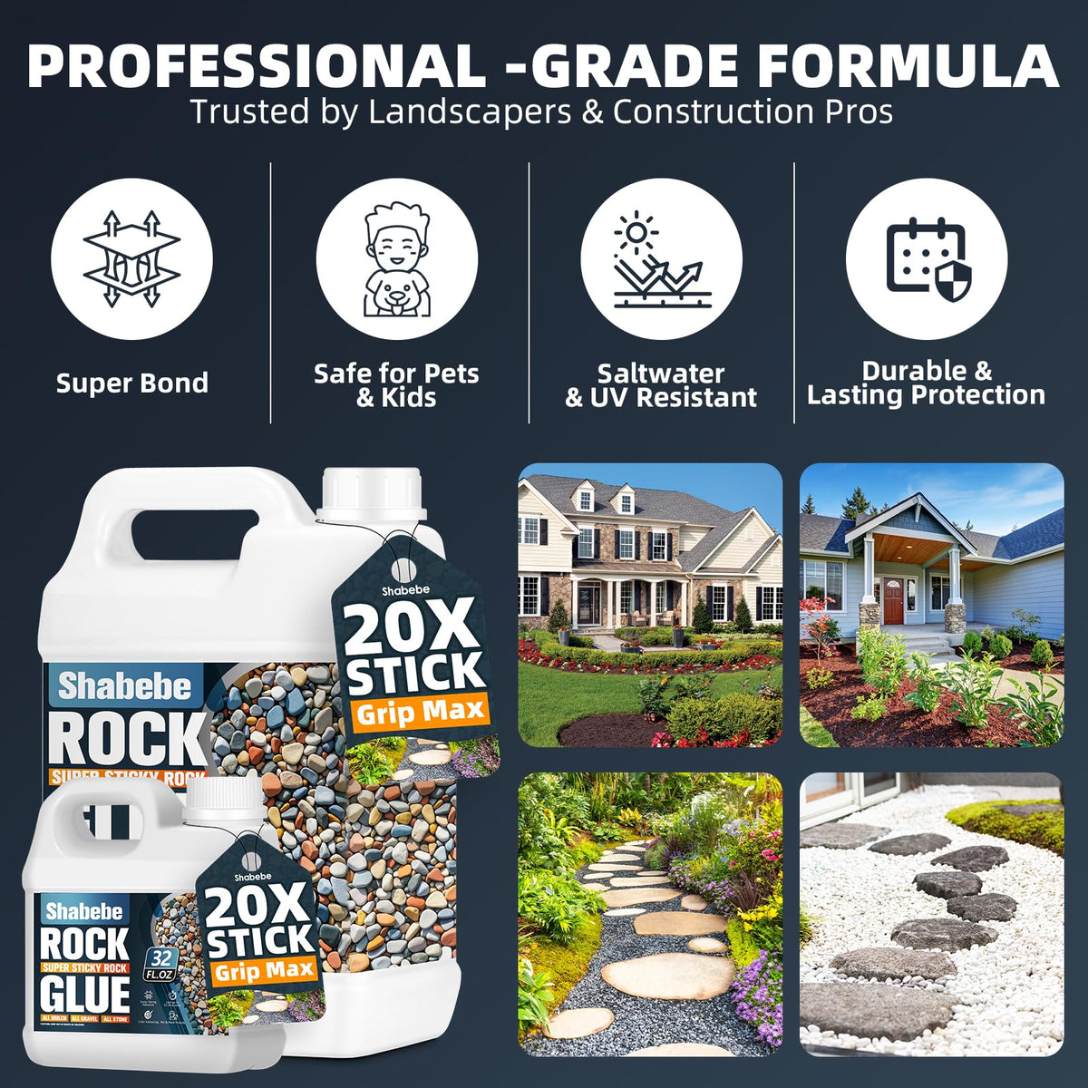 Shabebe Rock Glue spray application demonstrates easy, mess-free bonding for gravel and mulch.