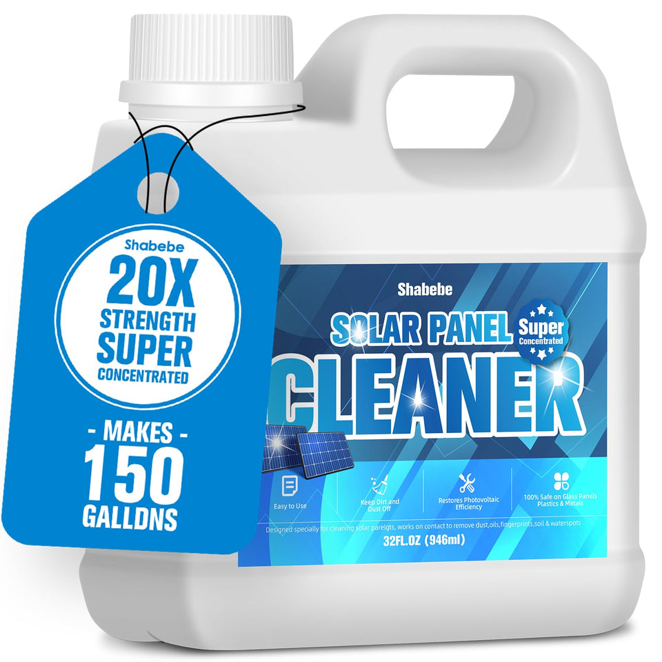 Shabebe solar panel cleaner bottle 32oz ready for rooftop spray and quick cleaning.
