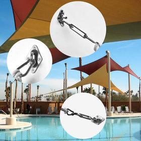 Outdoor shade sail installation with Shade&Beyond kit offers versatile, durable support.